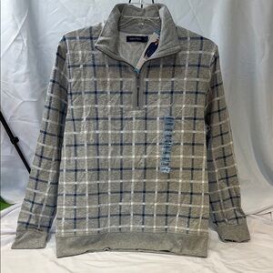 Nautica Men's Gray and Blue Plaid Sweater/ zippered sweatshirt, Size Large